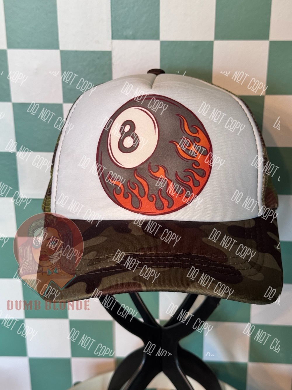 Flaming 8-Ball Trucker Hat - White & Camouflage